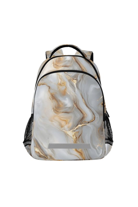 White Gold Marble Backpack Elementary School Bag Bookbag Travel Rucksack