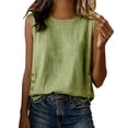thumbnail image 3 of Women's Sleeveless Tank Tops Summer Cotton Linen Button Decor Side Slit Casual Loose Vests by Yigetop Green L, 3 of 5