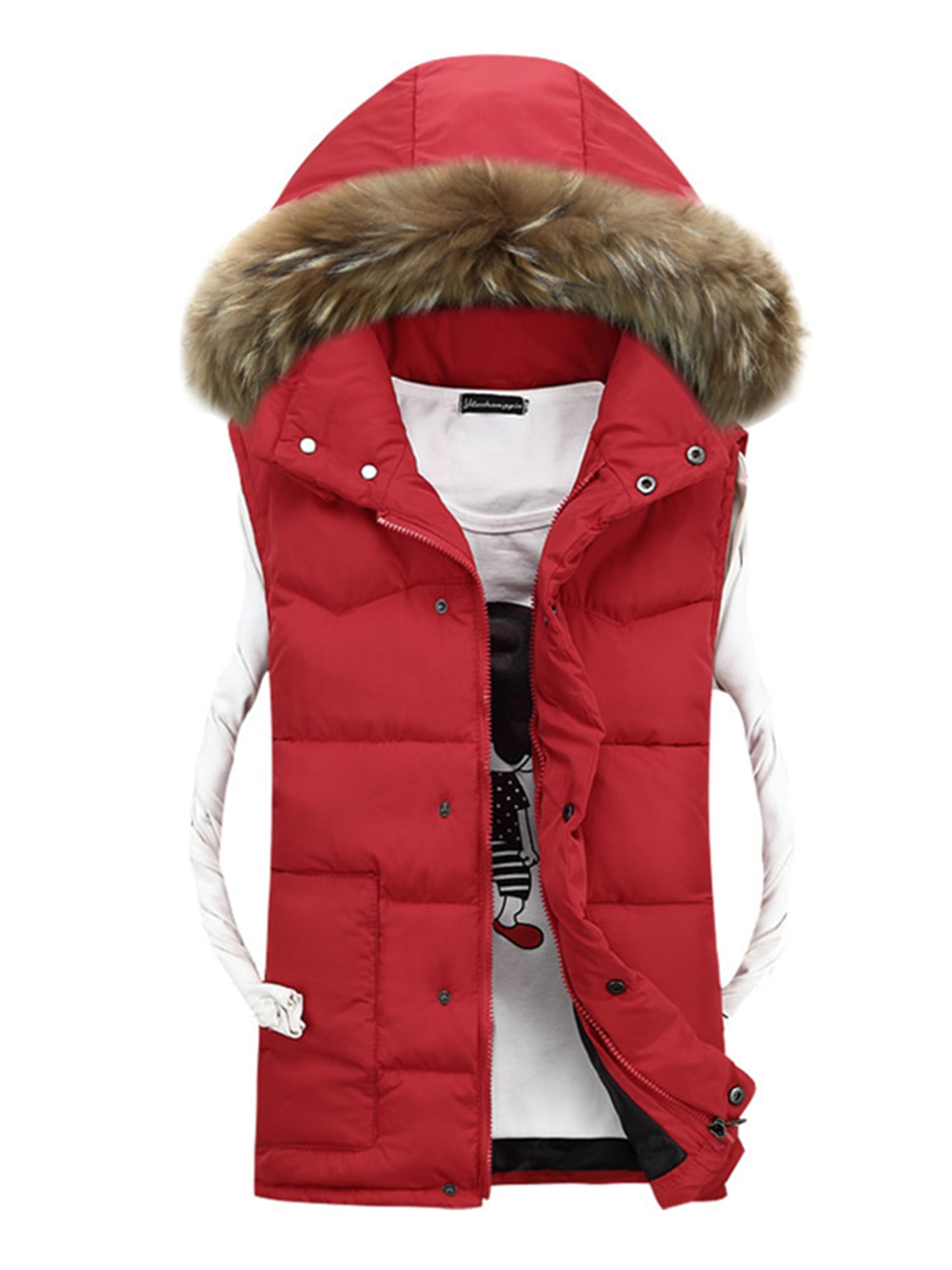 Mengmiao Women Padded Jacket Casual Quilted Hooded Body Warmer Sleeveless Gilet Zipper Vest 
