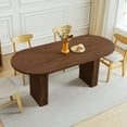 thumbnail image 3 of 70.8 Inch  Dining Table for Rustic Farmhouse, Oval Kitchen Dining Room Table with Wooden Base for Meeting Room Reception Room (Walnut), 3 of 5