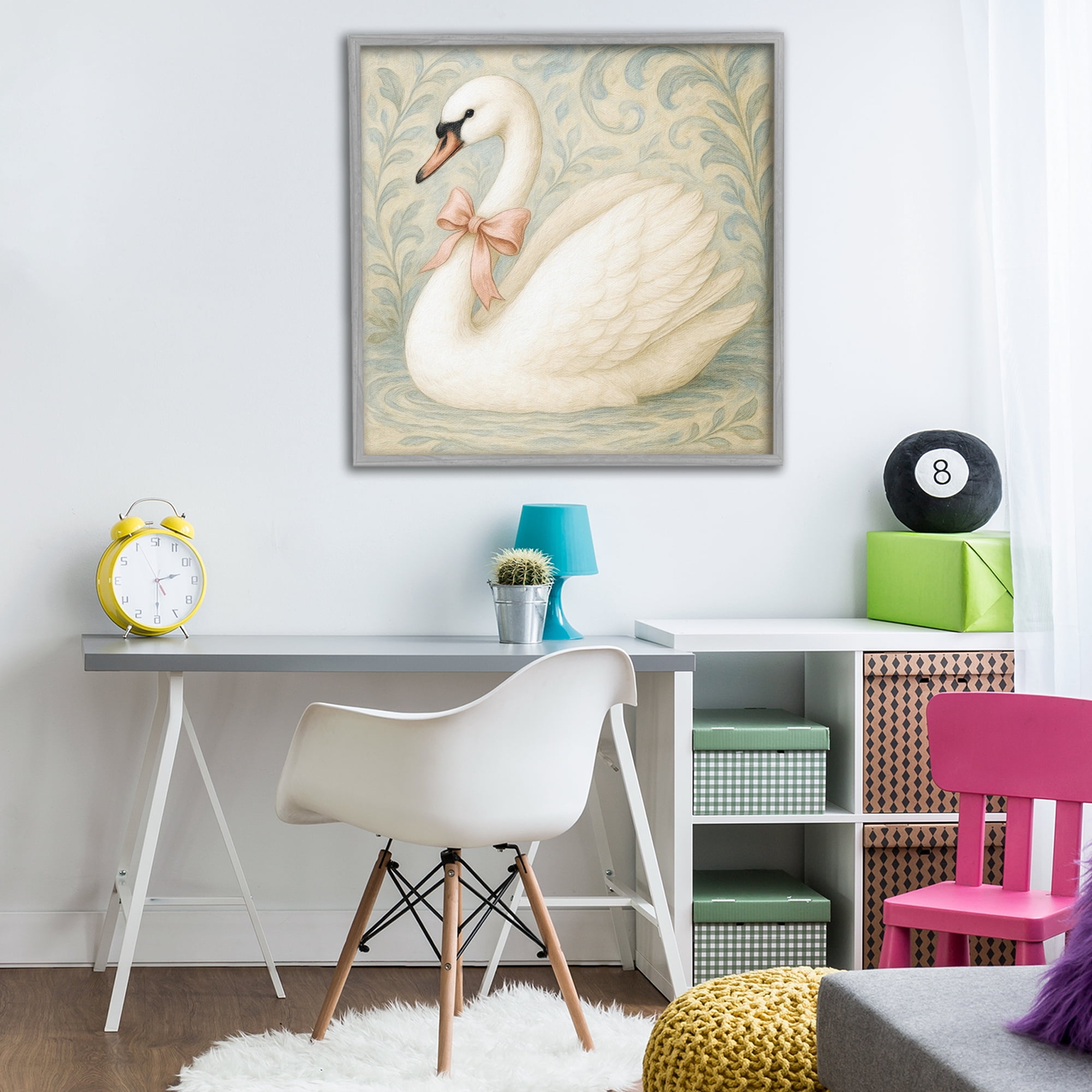 Stupell Industries Vintage Leaves Swan Gray Framed Giclee Art, design by Grotto Studios