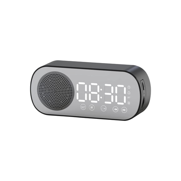 Smart Alarm Clock Mirror with Bluetooth Speaker, ZZkhGO Portable Digital Clock for Desk Bedroom, Multi-Functional Audio Radio Gift with Dual Alarms Clear Display, Black
