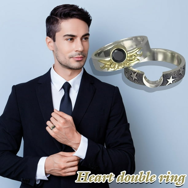 XWSHYW Anillos Conjunto y Estrella Unisex de Doble Capa En Forma de Corazón a La Moda para Hombre