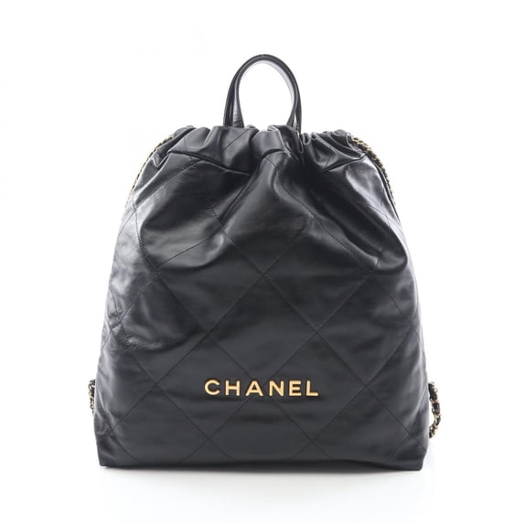 Pre-Owned Chanel 22 Large Backpack/Handbag, Leather, Women's, Black (AS3313)