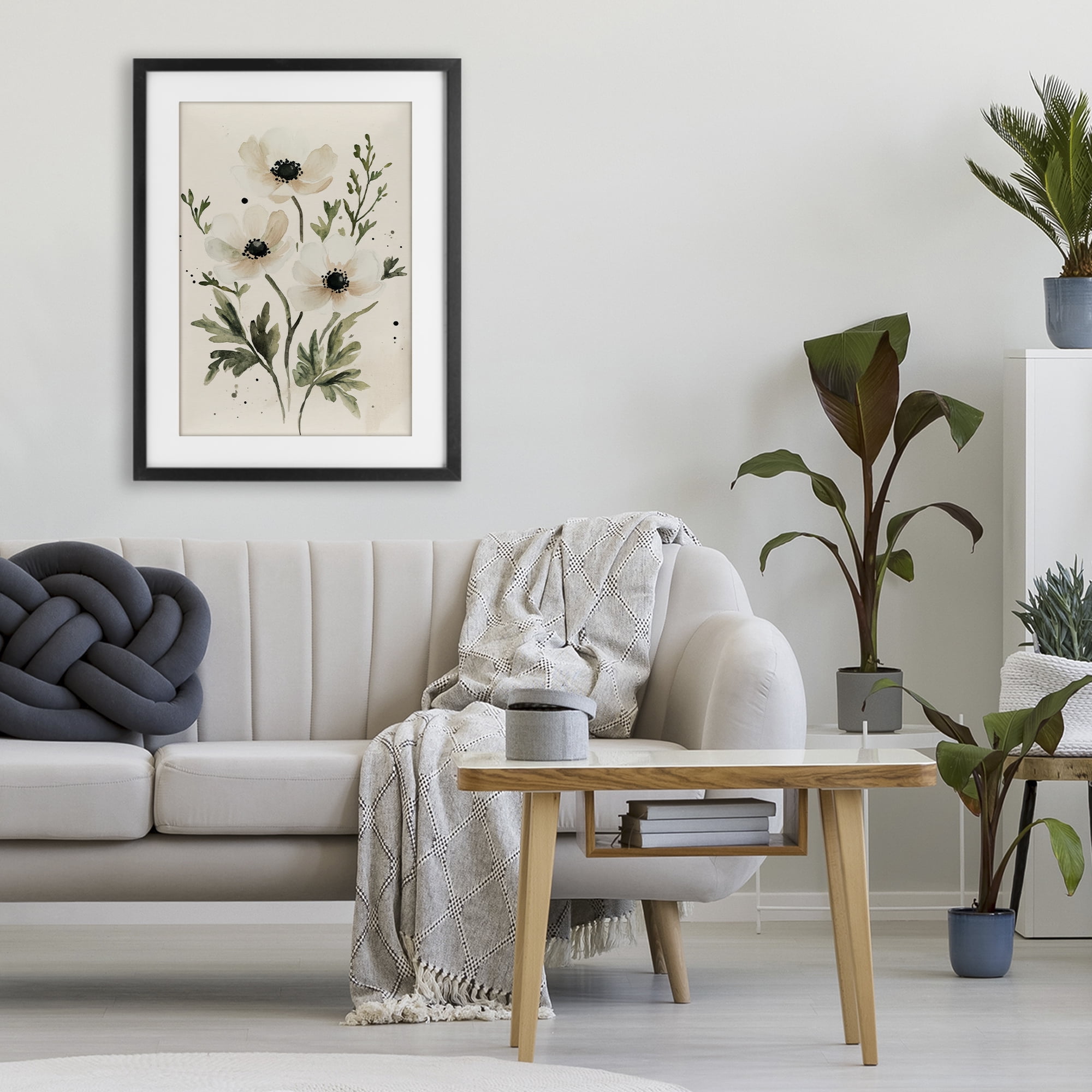 Stupell Industries Soft White Anemone Floral Black Framed Print Under Glass, design by Petal Prints Design