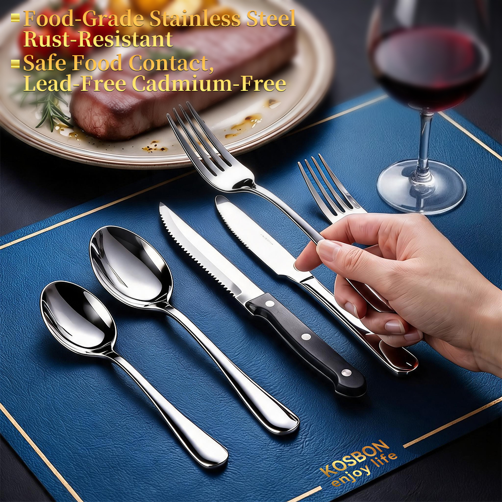 Kosbon 48-Piece Stainless Steel Flatware Set, Silver photo 7