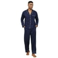 thumbnail image 4 of Mens Breathable Jersey Cotton Pajama Set - Button Down Soft Long Sleeve Sleepwear with Side Pockets, Relaxed Fit (Navy Blue,S), 4 of 10