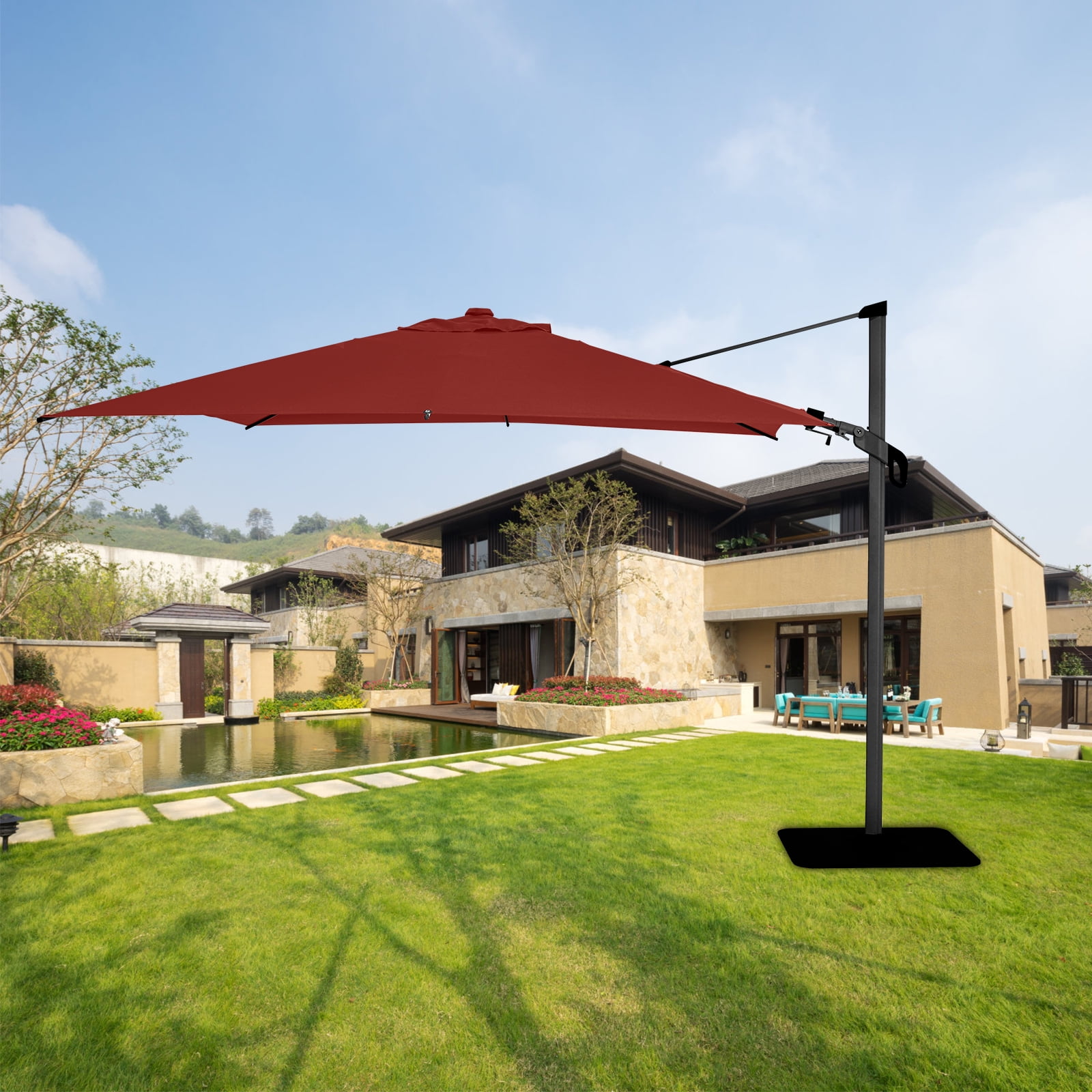 abba patio 11-ft offset cantilever umbrella rotatingl Vienna 10 x 10 Feet Offset Cantilever Umbrella Beige