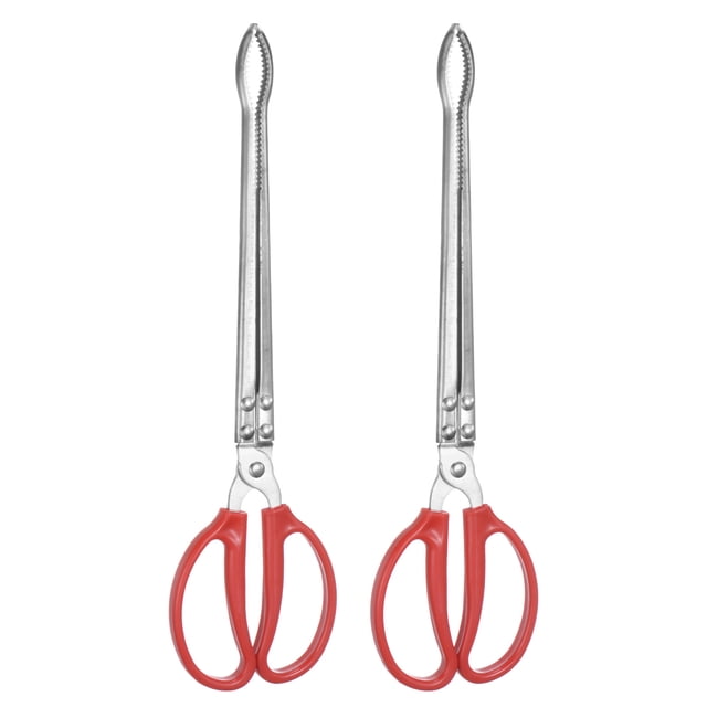 Uxcell 2 piezas de pinzas largas de tijera de 15 pulgadas, pinzas de acero inoxidable, herramienta de clip antideslizante para cocinar, barbacoa y asar