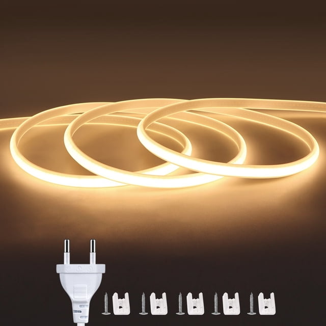 Tira de luces LED COB de alto brillo, 20M, 40M, 288LED/M, enchufe europeo, 220V CRI RA90, cinta LED FOB para jardín al aire libre, iluminación de dormitorio y cocina