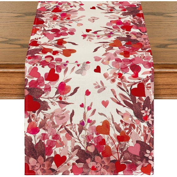 Moderong Floral Red Love Heart Petals Table Runner, Wedding Kitchen Dining Table Decoration for Home Party Decor 13x72 Inch