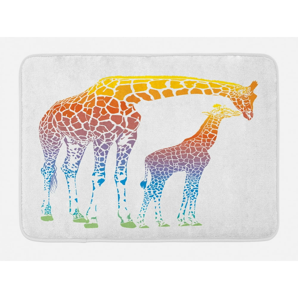 Giraffe Bath Mat, Mom Kid Giraffe in Rainbow Colors Abstract Art ...