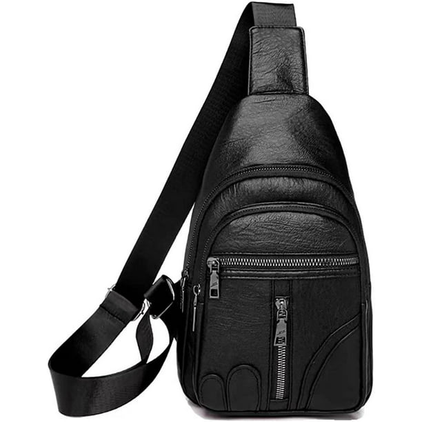 Leathario Men's Leather Sling bag Chest bag One shoulder bag Cros