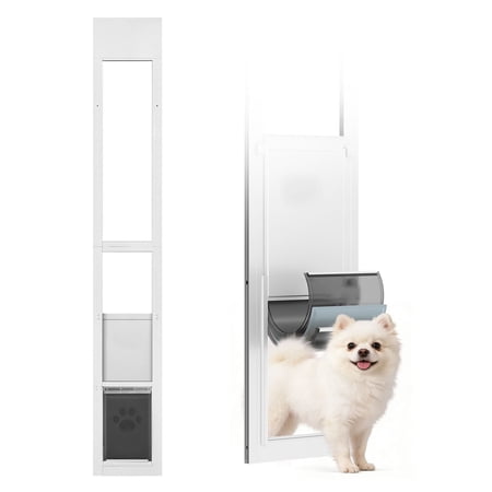 KFFKFF Adjustable Height Dog Door for Sliding Glass Doors 75 7/8 to 80 11/16 Aluminum Frame with Flap Rotating Hinge Lockable Design Ideal for Medium Dogs Suitable for Rental Homes