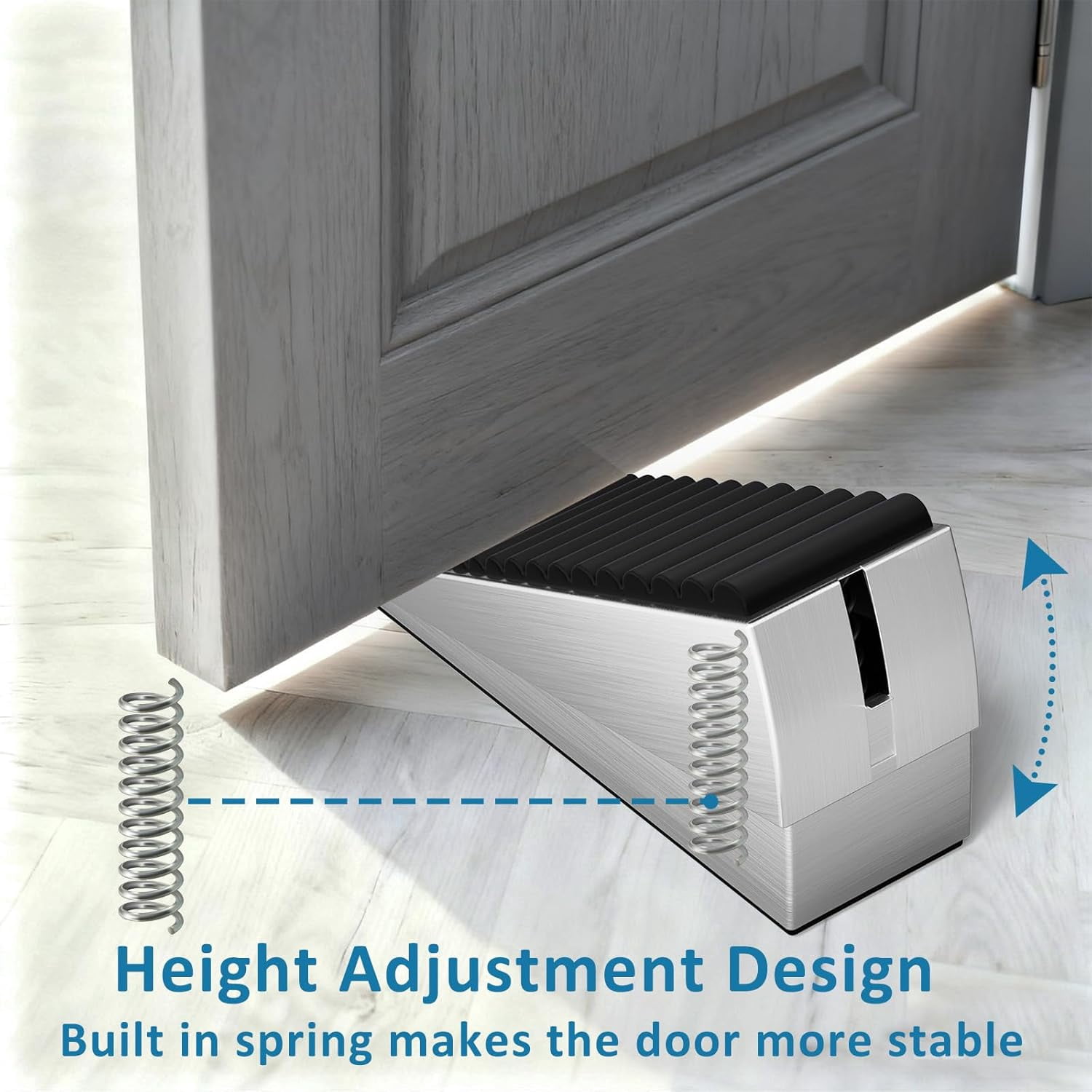 Optish 2 Pack Heavy Duty Door Stopper, Adjustable Spring Large 3 Inches High Tall Wedge Stoppers for Bottom of Door, Stop Suits Any