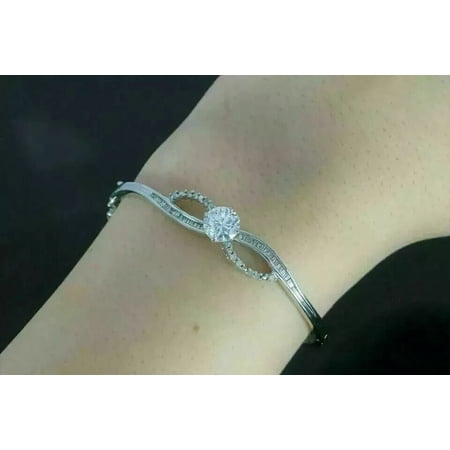 4CT Round Cut Cubic Zirconia Women's Bangle Bracelet 14K White Gold Finish Silver