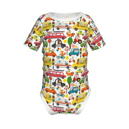 

Lukts Transports with Animals Print Baby Short Sleeve Romper Onesie for Newborn Baby Boys and Girls-2 Years