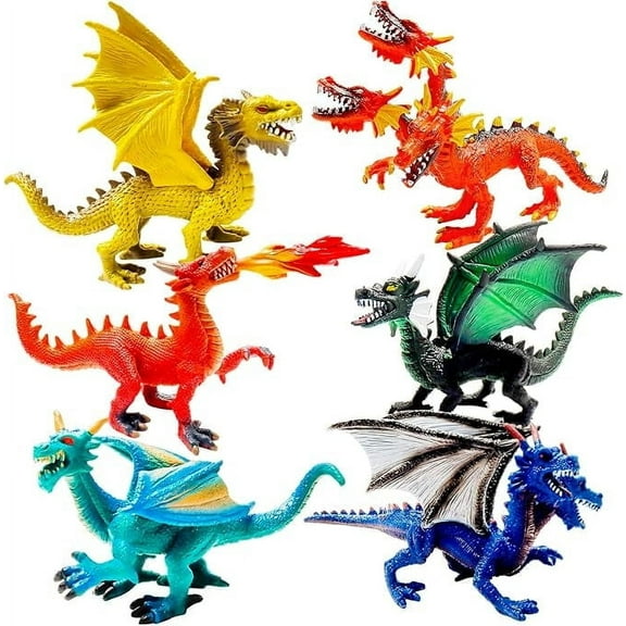 Bbiamsleep 6 Pcs Ancient Realistic Dragon Figurines Plastic Flying Dragon Figurines Hand Painted Dragon Cake Decorations
