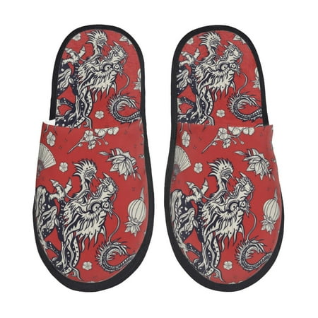 Balery Dragons2 Slient Indoor Furry Fleece Comfort House Shoes Soft Non-Slip Home Shoes Cotton slippers House Slippers-- Medium