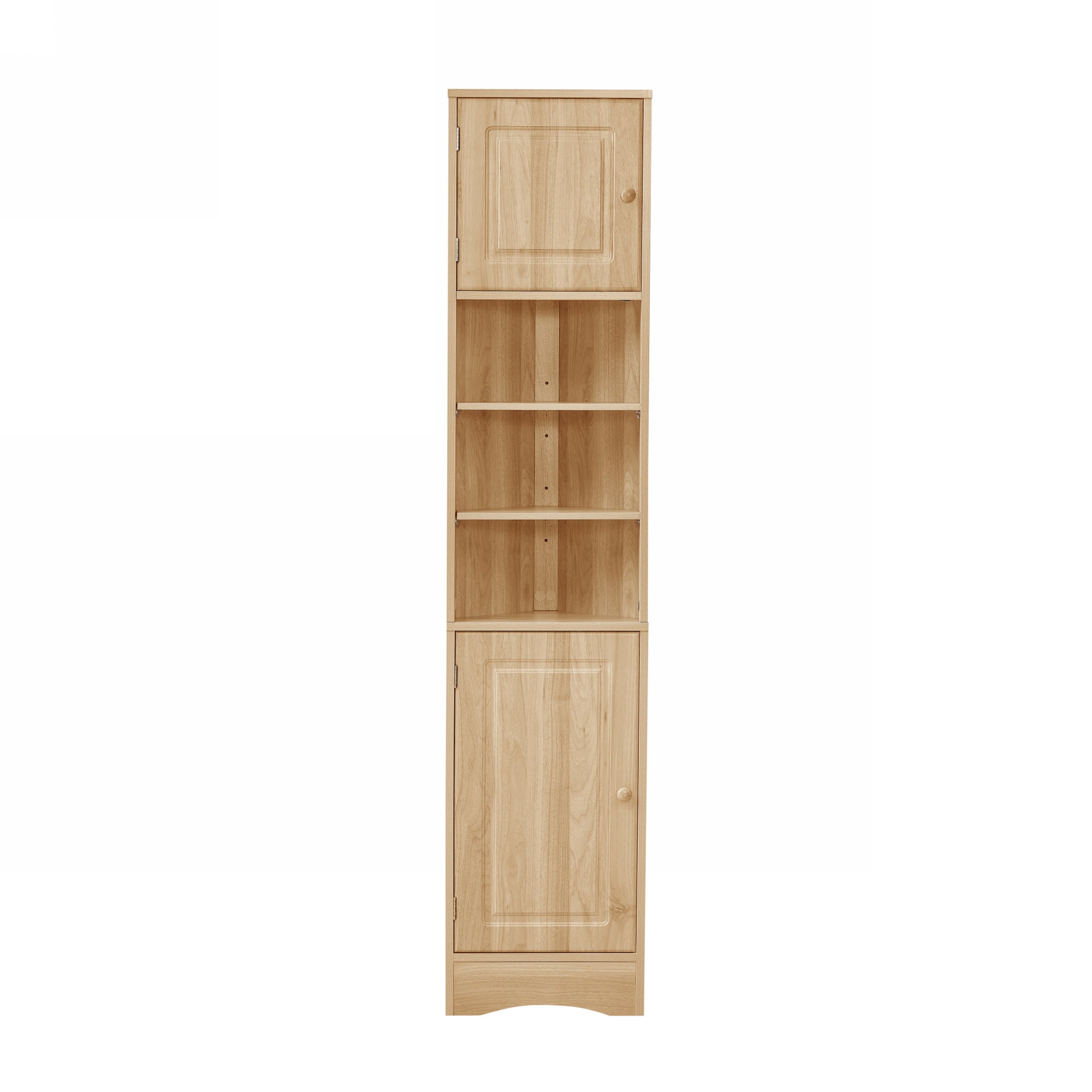 Multi-Functional Corner Cabinet Tall Bathroom Storage Cabinet with Two Doors and Adjustable Shelves, Open Shelf, Natural