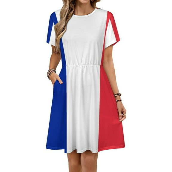 French Flags (France) Sundress Short Sleeve Dress Summer Women Clothes Dress for Women Dresses