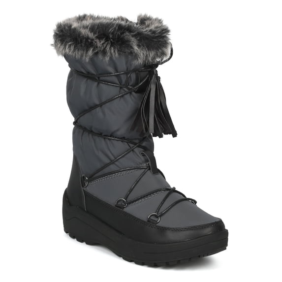 Women Mixed Media Mid-Calf Gilly Tie Lace Up Fur Cuff Winter Boot - 18152