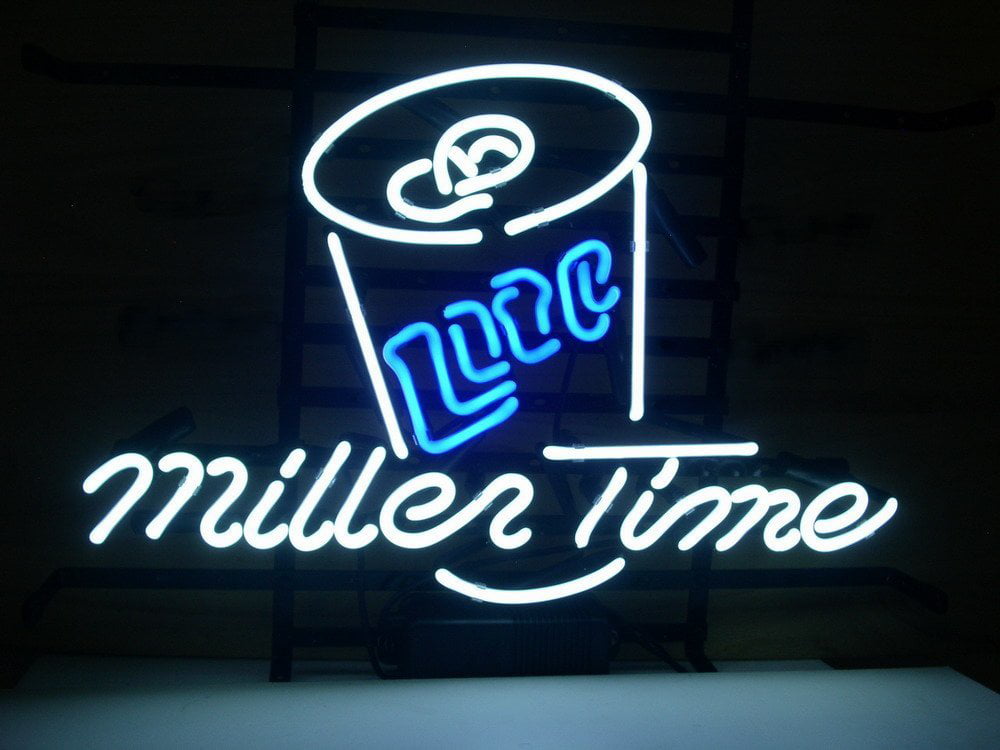 New Miller Lite Miller Time Neon Light Sign 14"x10" Beer Cave Gift Real Glass 