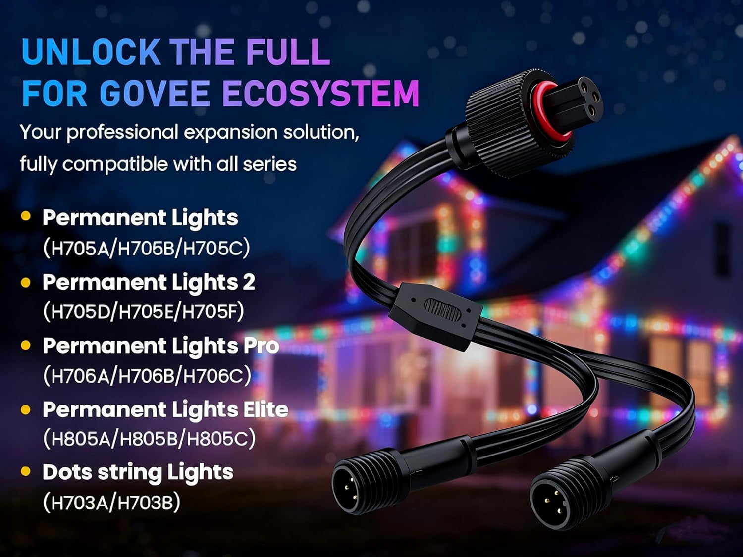 Y-Connector Splitter for Govee Permanent Outdoor Lights,Waterproof Extension Cord Compatible with Govee 3Pin and Y-Shaped Extension Cord (1, Black)