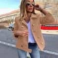 thumbnail image 3 of IROINNID Women's Open Front Jacket Turndown Lapel Solid Color Long Sleeve Loose Slimming Double Breasted Loose Cardigan Short Tops Coats, Khaki, 3 of 8