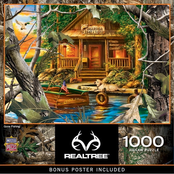 MasterPieces 1000 Piece Jigsaw Puzzle - Gone Fishing - Realtree Nature Art for Adults 1000 Pieces