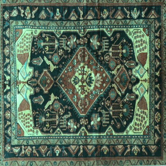 Ahgly Company Indoor Square Persian Turquoise Blue Traditional Area Rugs, 5' Square