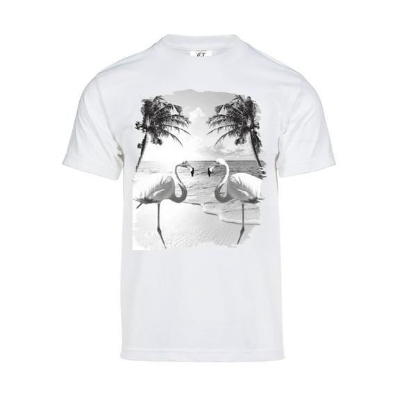 Gravity Trading Mens Colorful Flamingo Palm Tree Solar Color Changing Short-Sleeve T-Shirt, White Large