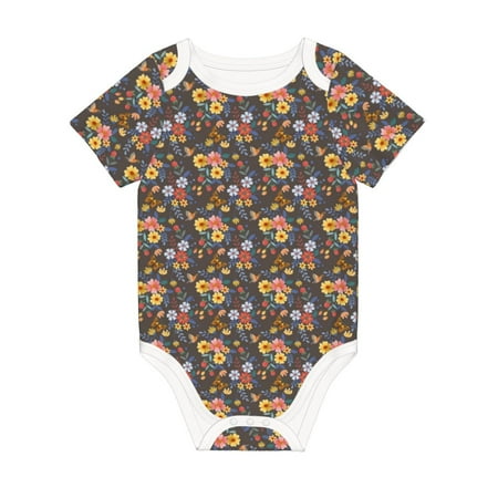 

Coaee Colorful Flowers with Butterfly for Soft Cotton Baby Short-Sleeve Bodysuit Baby Girls Boys Bodysuit Romper