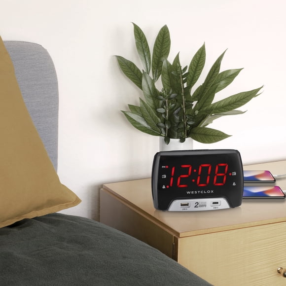 Radio-réveil Westclox Remis à Neuf, Ports de Charge USB A et USB C Doubles, Noir