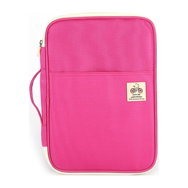 QualitChoice A4 File Paper Bag Meeting Room Document Oxford Cloth Storage Folder for Zipper Closure Pouch Portable Organizer Stationery Rose Red