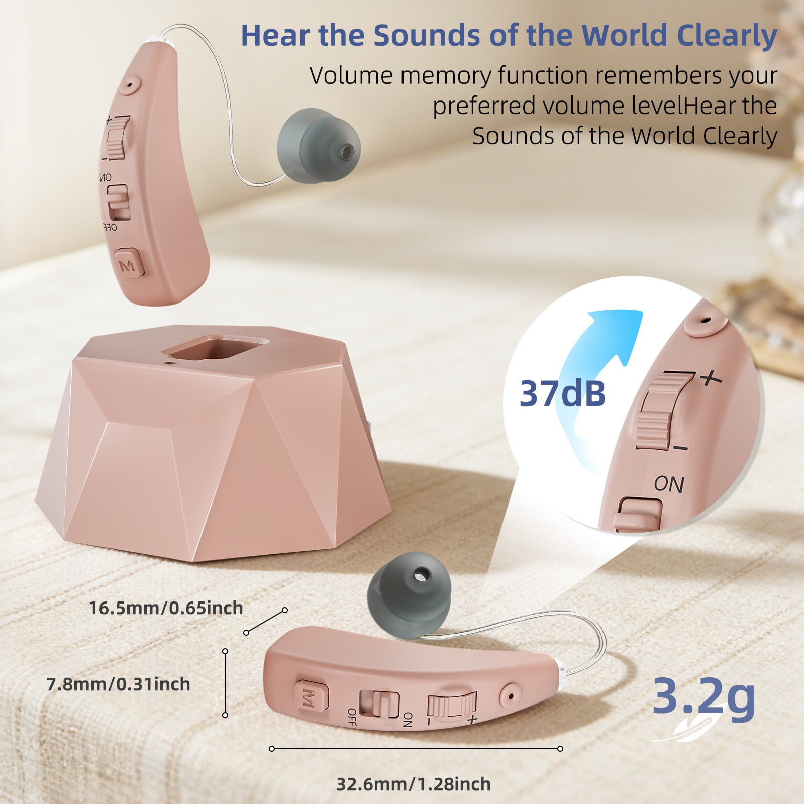 Delmicure Hearing Aids for Seniors with Charging Base, 8-Level Volume, Rechargeable, Digital, VHP-1505 Beige, Single