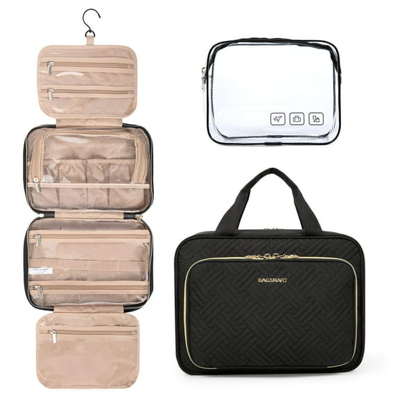 BAGSMART Toiletry Bag Hanging Travel Makeup Organizer with TSA Approved Transparent Cosmetic Bag Makeup Bag for Full Sized Toiletries, Medium-Grey Standard Grey main image 0
