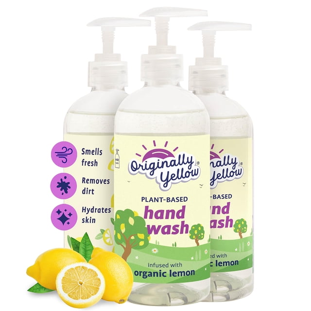Jabón de manos a base de plantas originalmente amarillo Jabón natural con limón orgánico | Jabón de manos natural suave | Jabón para mascotas y bebés, 16 onzas líquidas (paquete de 3)