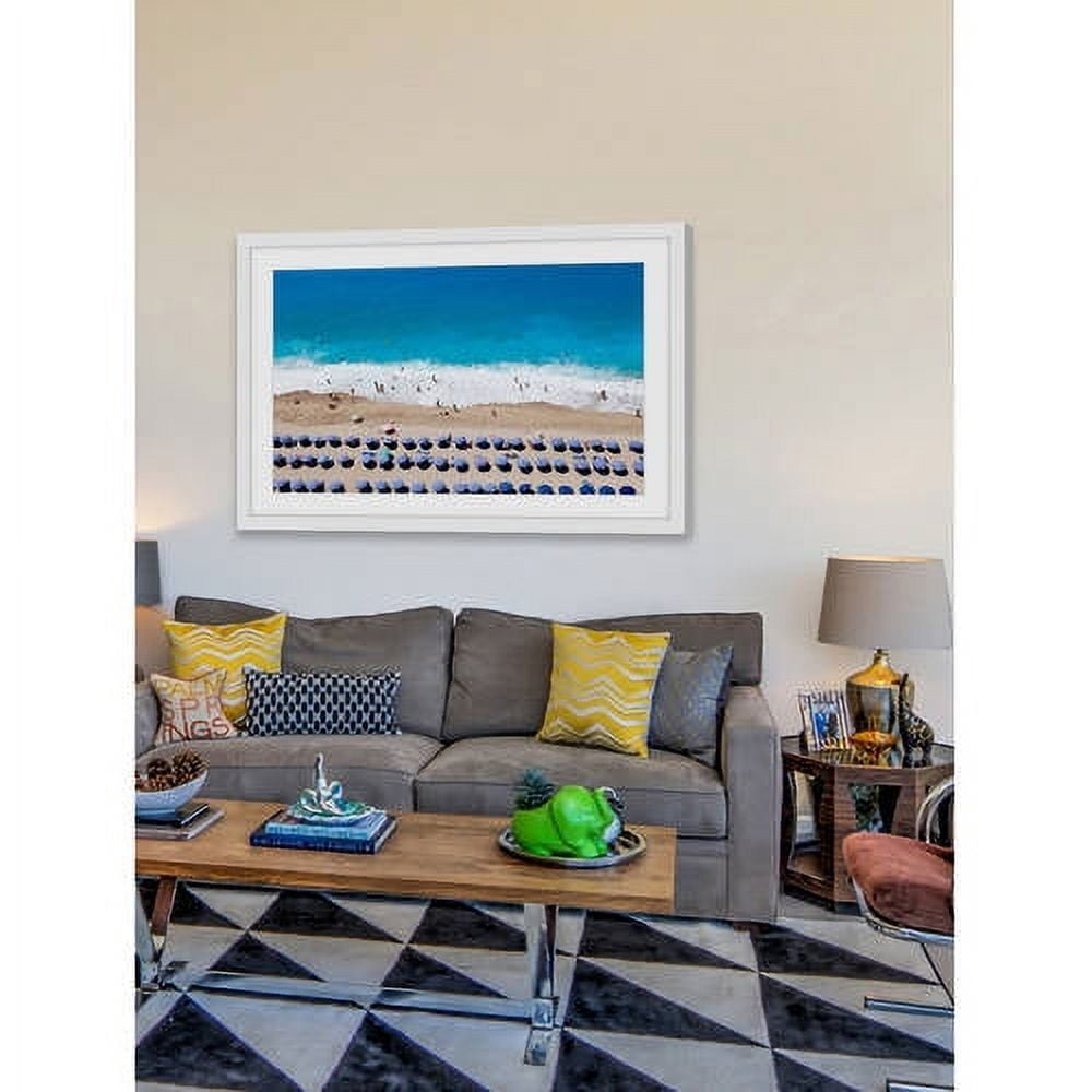 MARMONT HILL  - 'Blue Umbrella Rows' Framed Painting Print - Multi-Color 18 x 12