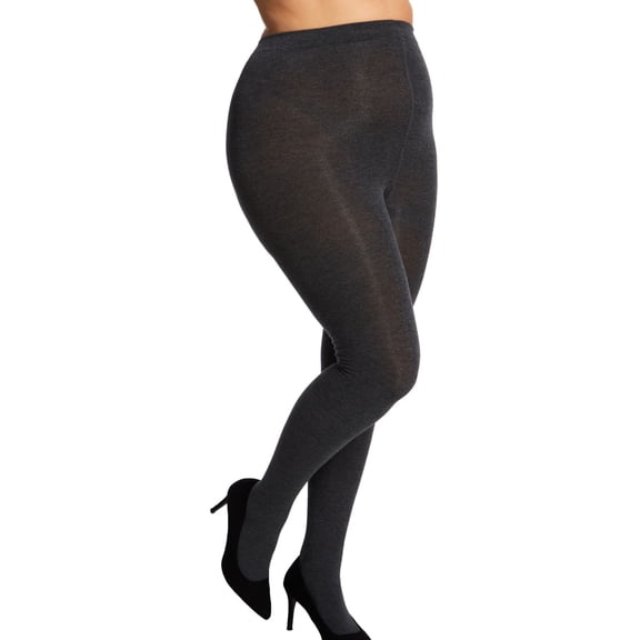 Women's MeMoi MO-325X Plus Size Flat Knit Sweater Tights (Dark Gray Heather 3/4X)