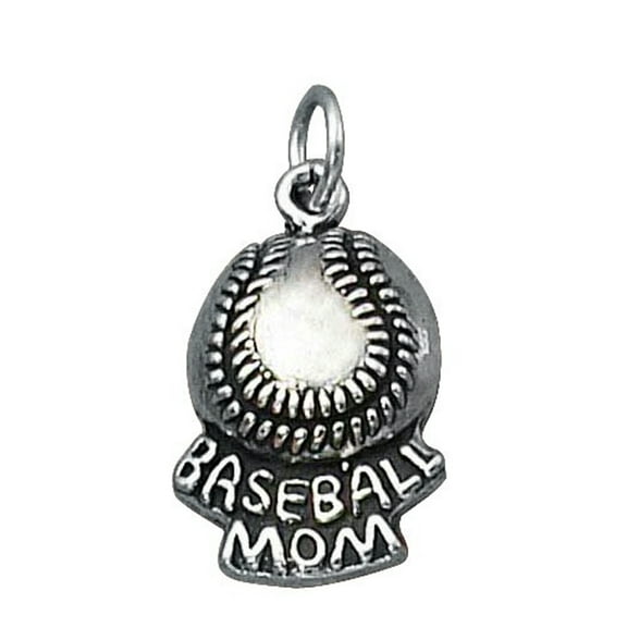 Sterling Silver 16" .8mm Box Chain Baseball Mom Word Pendant Necklace