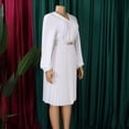 thumbnail image 4 of AURA Womens Elegant V Neck Pleated Midi Dress Long Puff Sleeve High Waist A Line Zipper With Belt, 4 of 10