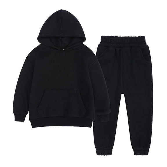 IROINNID Hoodie Sweatshirt and Sweatpants 2PCS Outfits Kids Sports Tracksuits Long Sleeve Pullover And Fall Winter Suit,Black