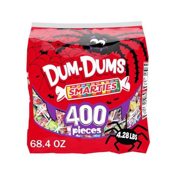 Dum Dums & Smarties Halloween Allergen-Free, Assorted Candy Mix Lollipops & Suckers with Smarties Candy Rolls, Hard Candy for Trick or Treat and Party Favors, 400 Count Bag