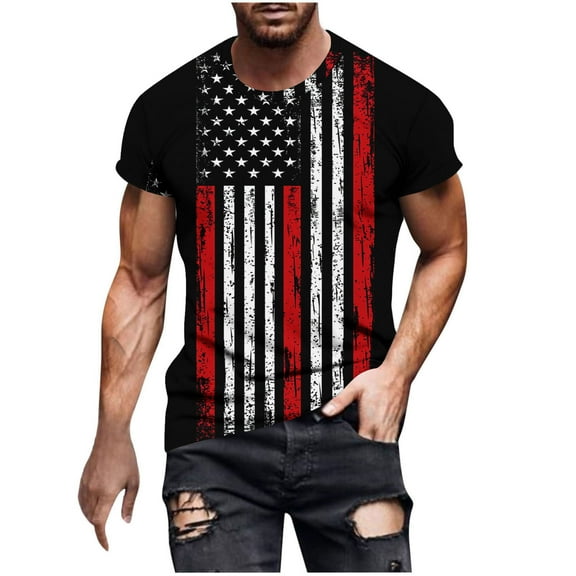Men's 4th of July Patriotic T-Shirt - Funny American Flag Graphic Crewneck Tee, Moisture-Wicking Short Sleeve Top for Running, Hiking & Summer Camping, Memorial Day Independence Gift