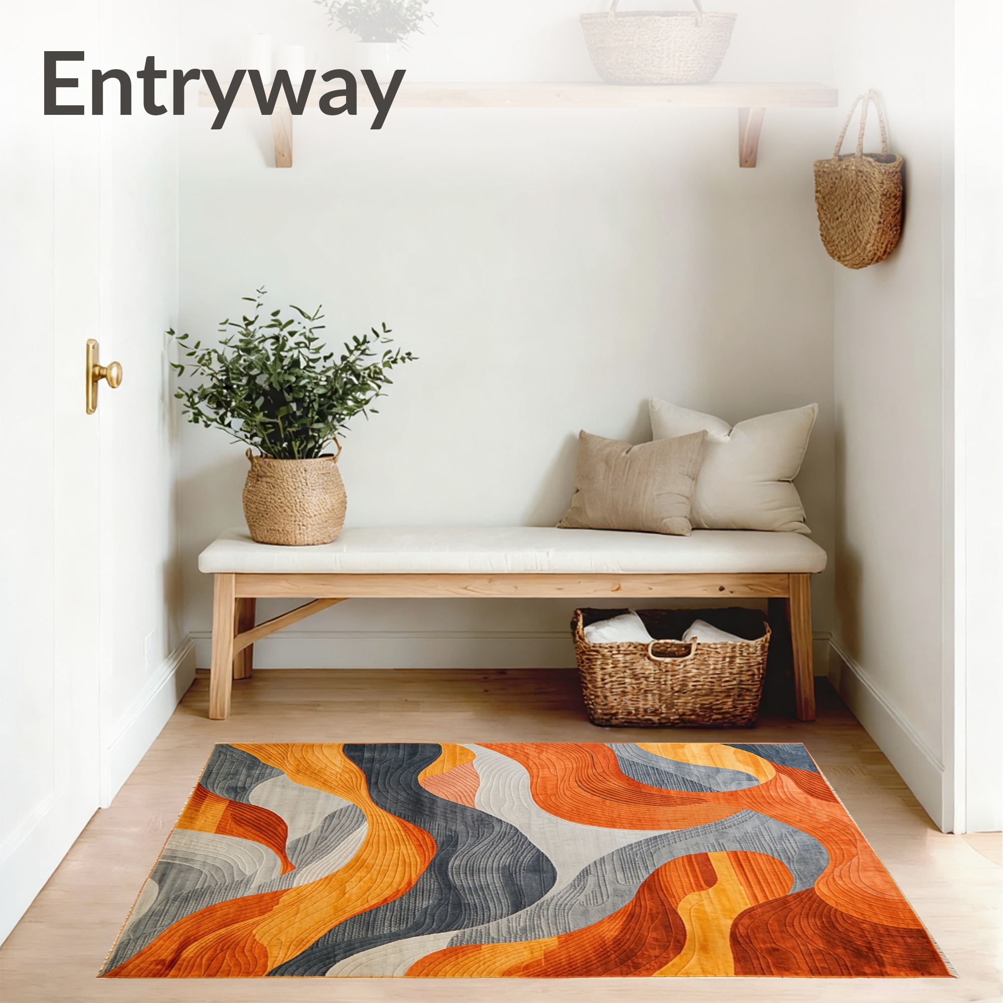 ODIKA 8'x10' Machine Washable Non-Slip Area Rug, Chic Abstract in Burnt Orange and Slate Grey Design High Traffic Rug, Orange, 104662