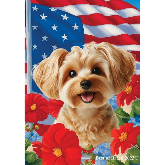 Yorkiepoo Gold - Best of Breed  Patriotic I Garden Flag