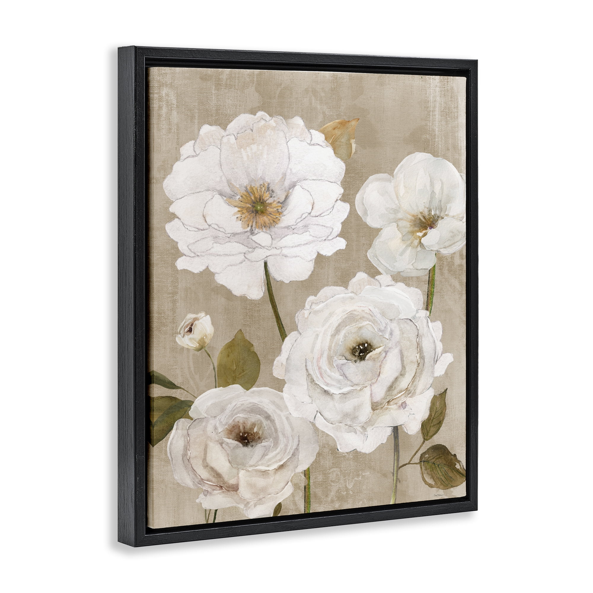 Stupell Industries Rustic Blooms in White Black Framed Floater Canvas Wall Art, design by Carol Robinson