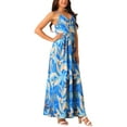 thumbnail image 4 of INSPIRE CHIC Women's Summer V Neck Boho Sleeveless Maxi Dresses Adjustable Spaghetti Strap Dress Floral Sundress Blue XL, 4 of 4