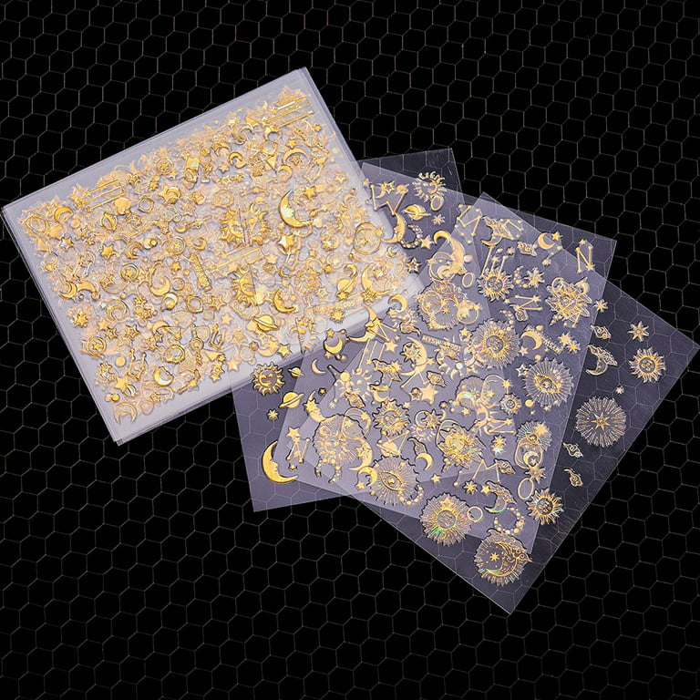  8Sheets Gold Star Nail Sticker Decals- Metallic Nail Supplies 3D  Self-Adhesive Sun Stars Moon Starlight Planets Snake Nail Design Nail Art  Stickers for Women Acrylic Nails Decoration Accessories Craft : Beauty